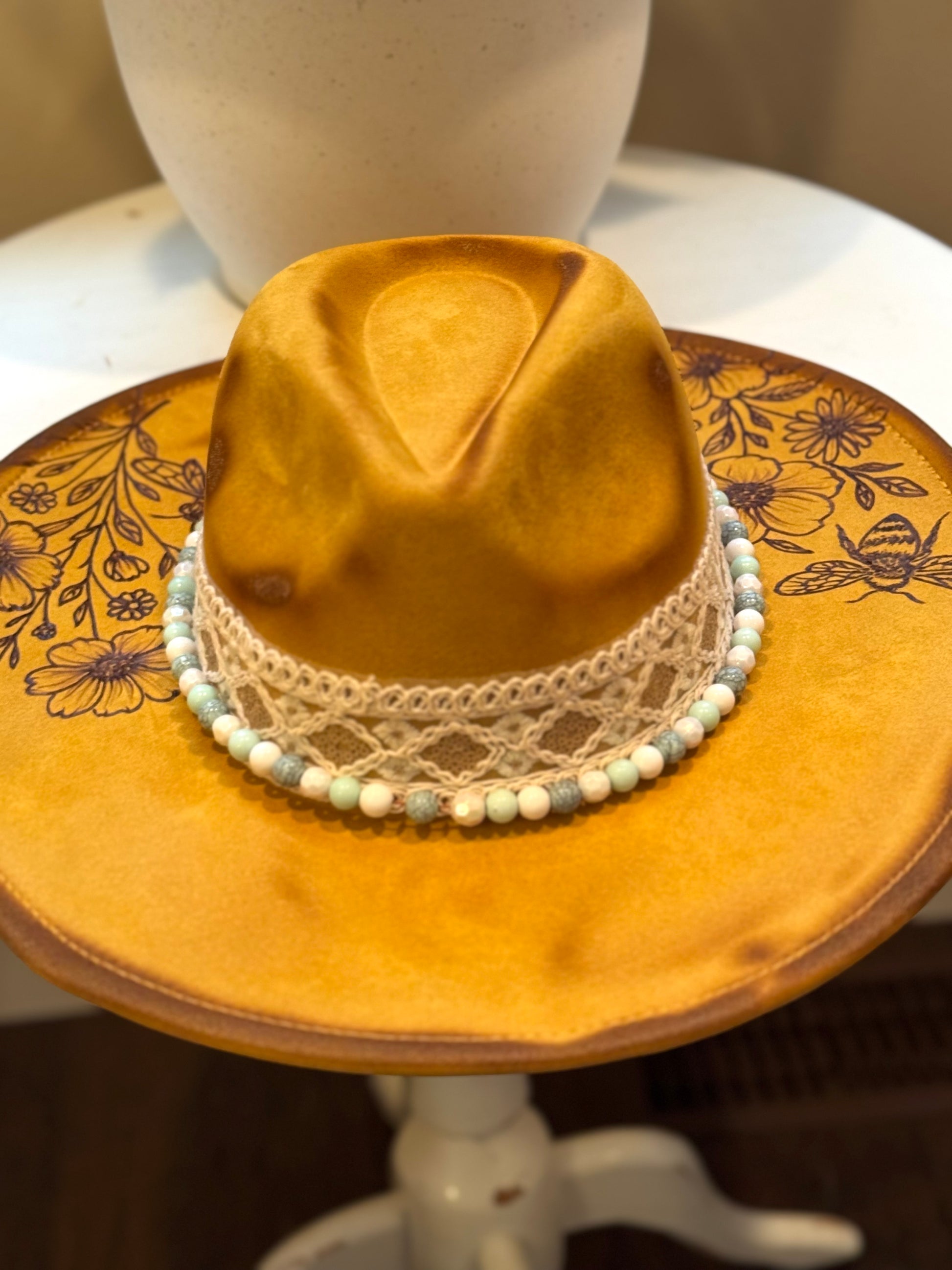 The Honey Blossom – Custom Burned Bee & Wildflower Festival Hat