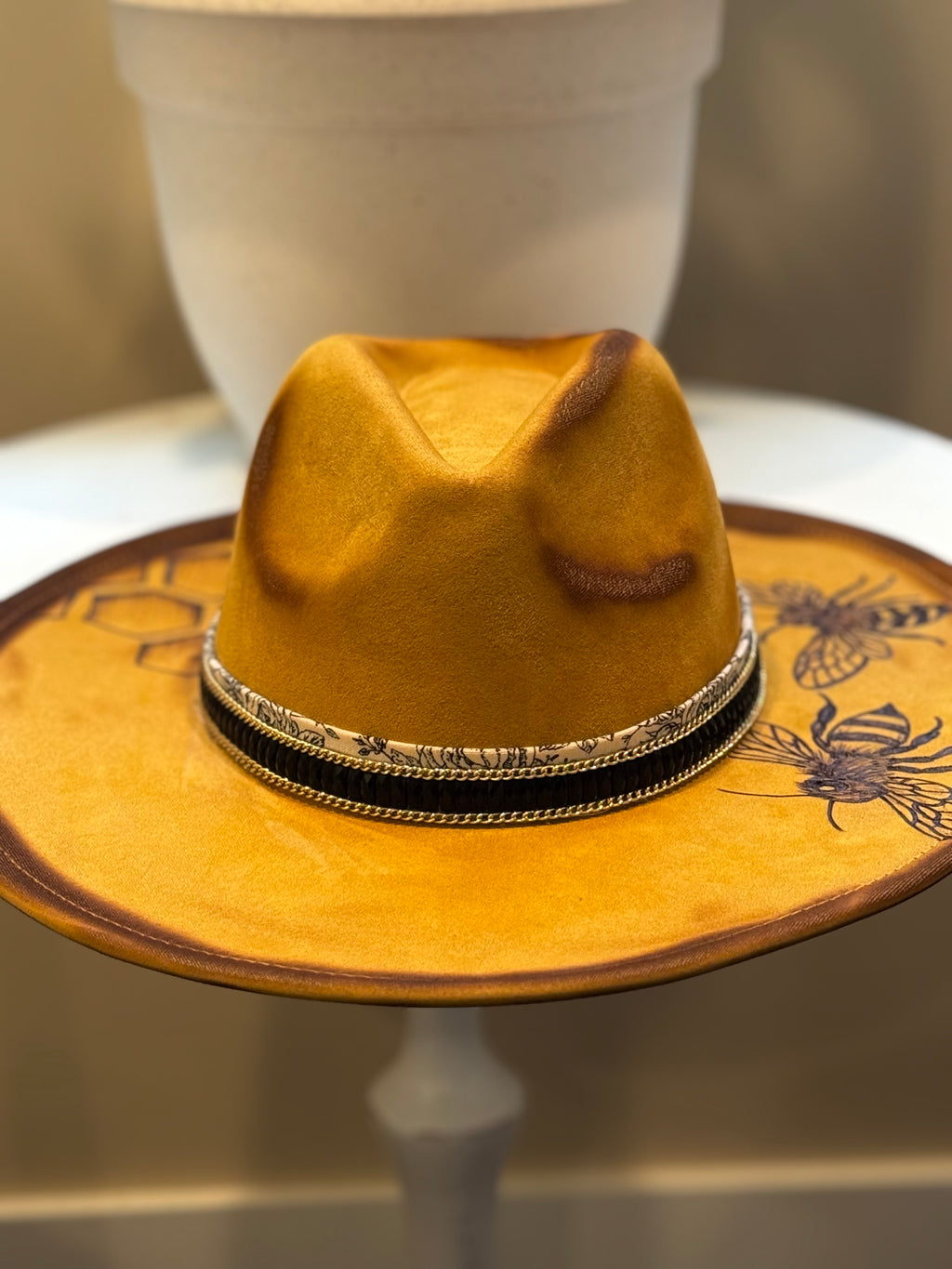 The Apiary Muse – Bee & Honeycomb Burned Western Hat