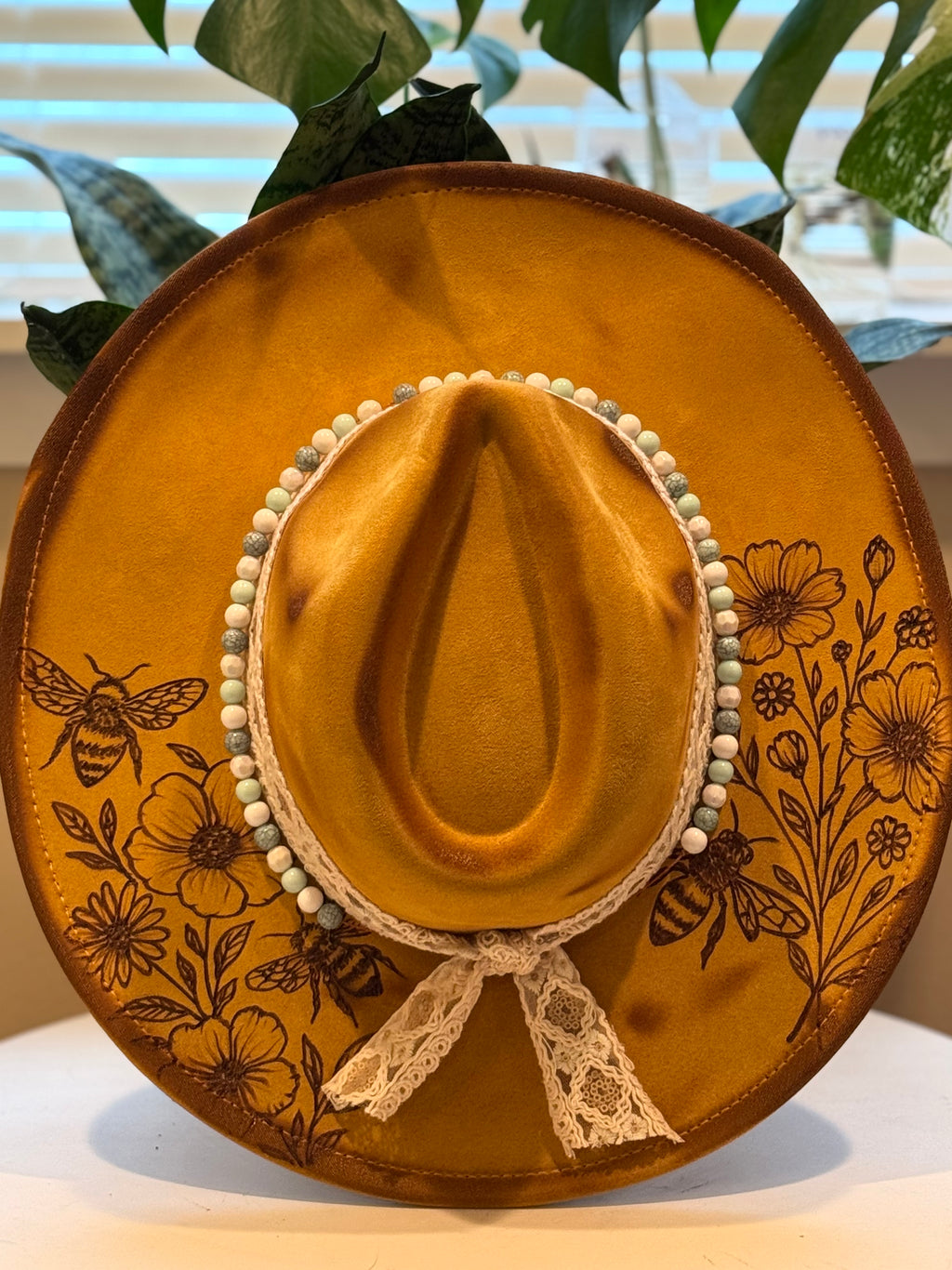 The Honey Blossom – Custom Burned Bee & Wildflower Festival Hat